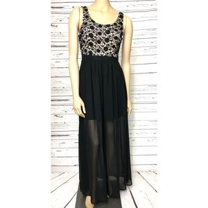 Lauren Conrad Crochet Sleeveless Black Maxi Dress
